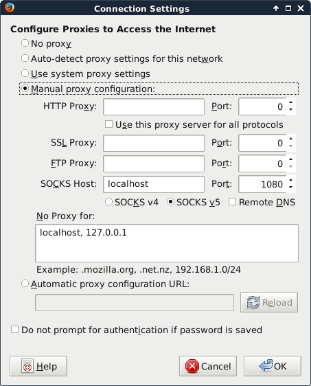 Firefox proxy settings screenshot