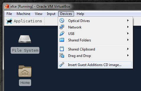 Screenshot showing the Guest Additions menu
item.