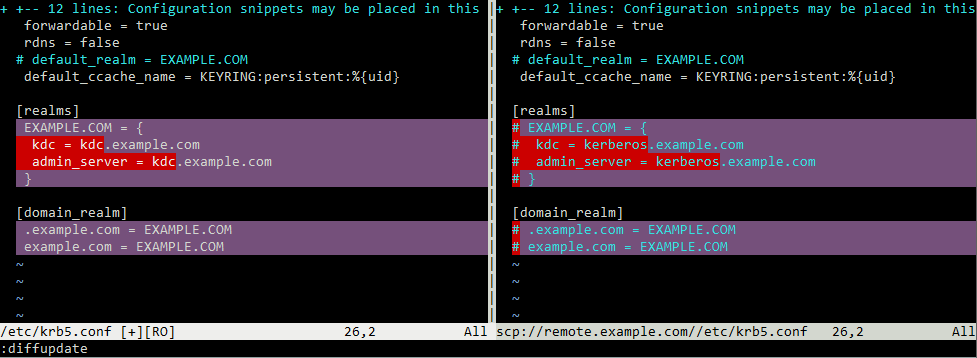 vimdiff comparing a local and a remote
file